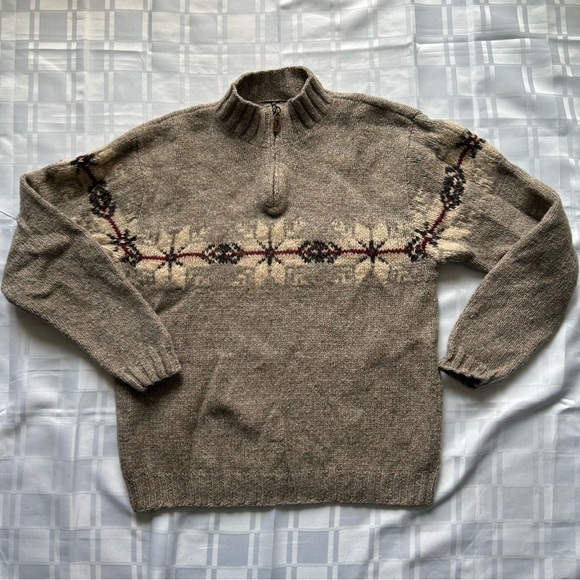 Eddie Bauer Brown Lambswool Knit Sweater with Nordic Pattern - Picture 10 of 10